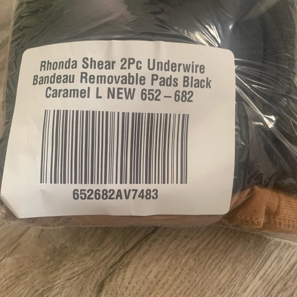 NWT RHONDA SHEAR 2 PIECE UNDERWIRE BANDEAU BRA'S W/REMOVABLE PADS BLACK/CARAMEL - Picture 6 of 11